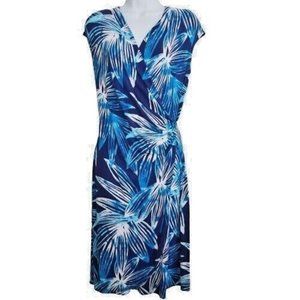 SOLD - Women's TOMMY BAHAMA Dress Blue Leaves V-Neck Sleeveless Size S